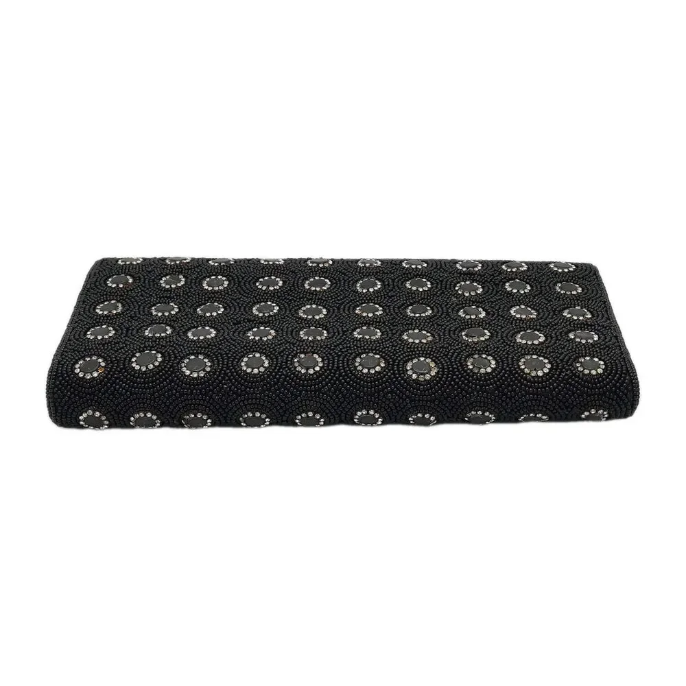 Deepa Gurnani Pattern Handmade Bead/Crystal Evening Bag Clutch Black NEW FLAWS